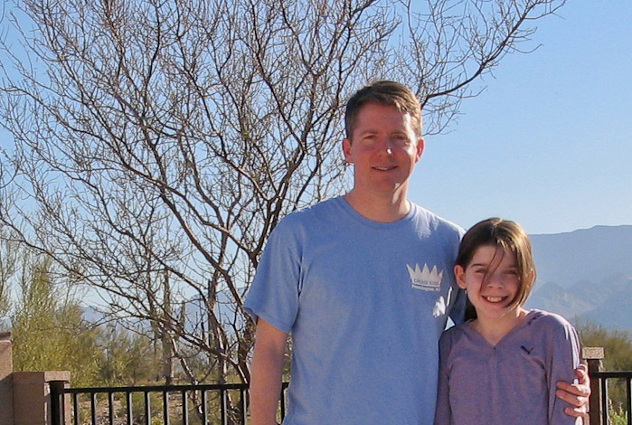 Dan & Aidan, mtns. behind