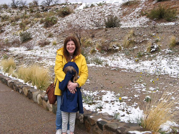 Meredith & some strange kid, snow
